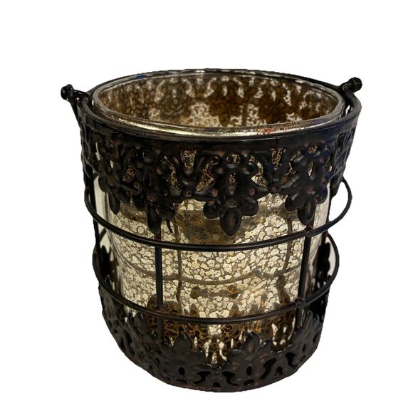 Candle Holder Made With Metal And Speckled Glass Insert. 2 Piece At. 5” X 5.5” - Picture 5 of 8